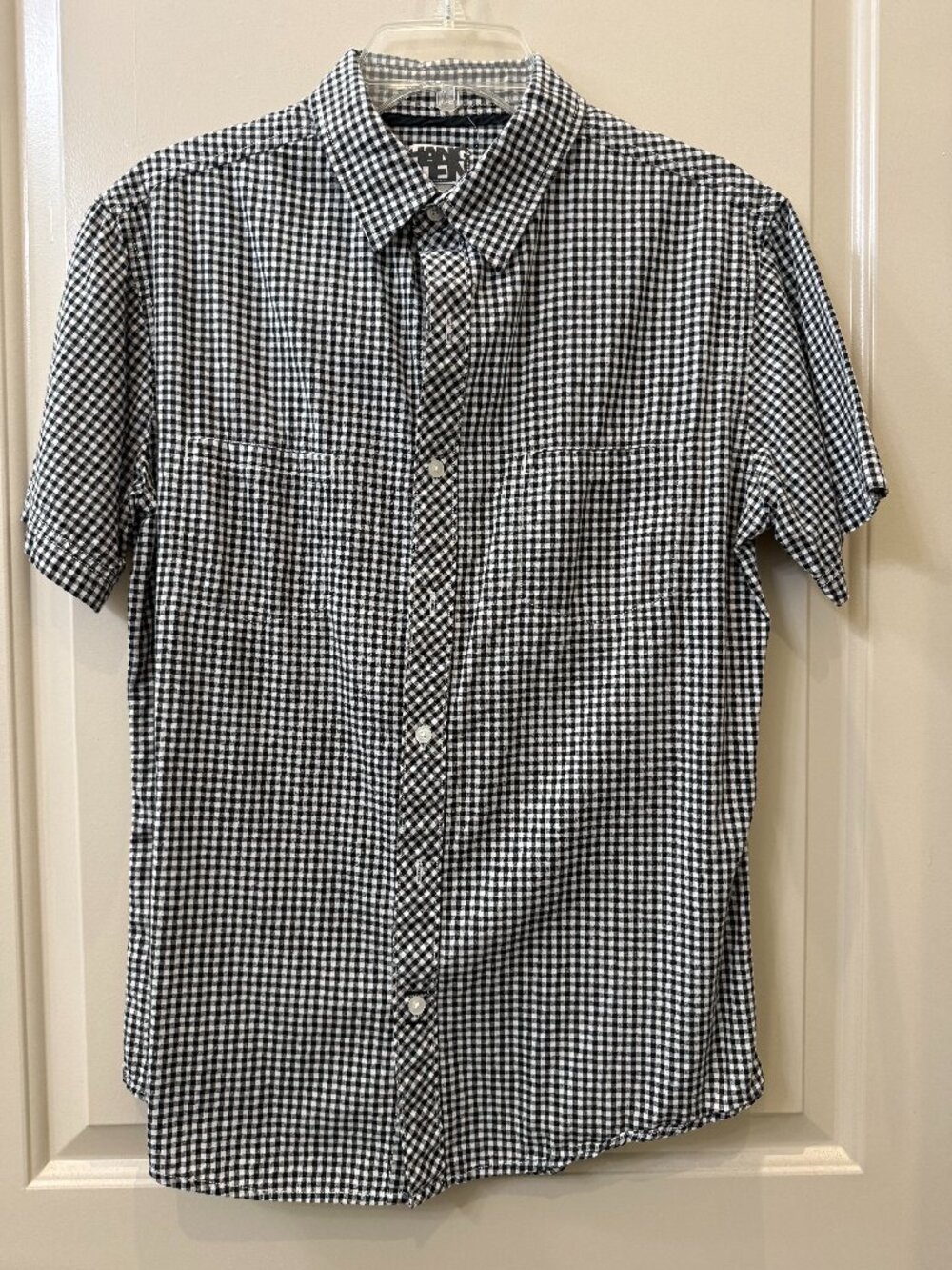 Hang Ten Mens Large Short Sleeved Black & White Gingham Button Down